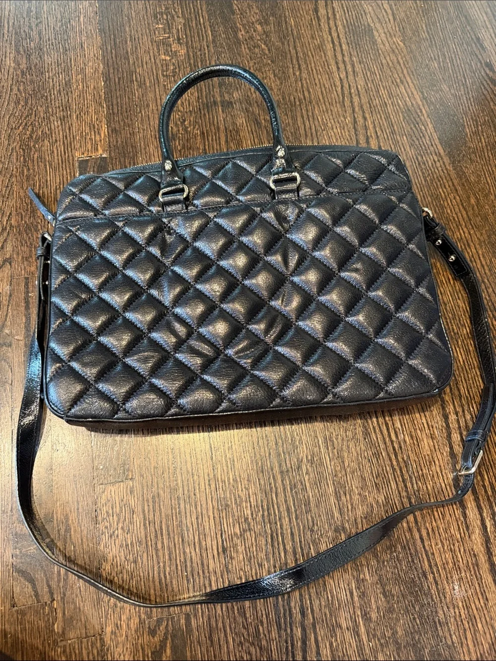kate spade Black Quilted Leather Laptop Bag with Detachable Strap